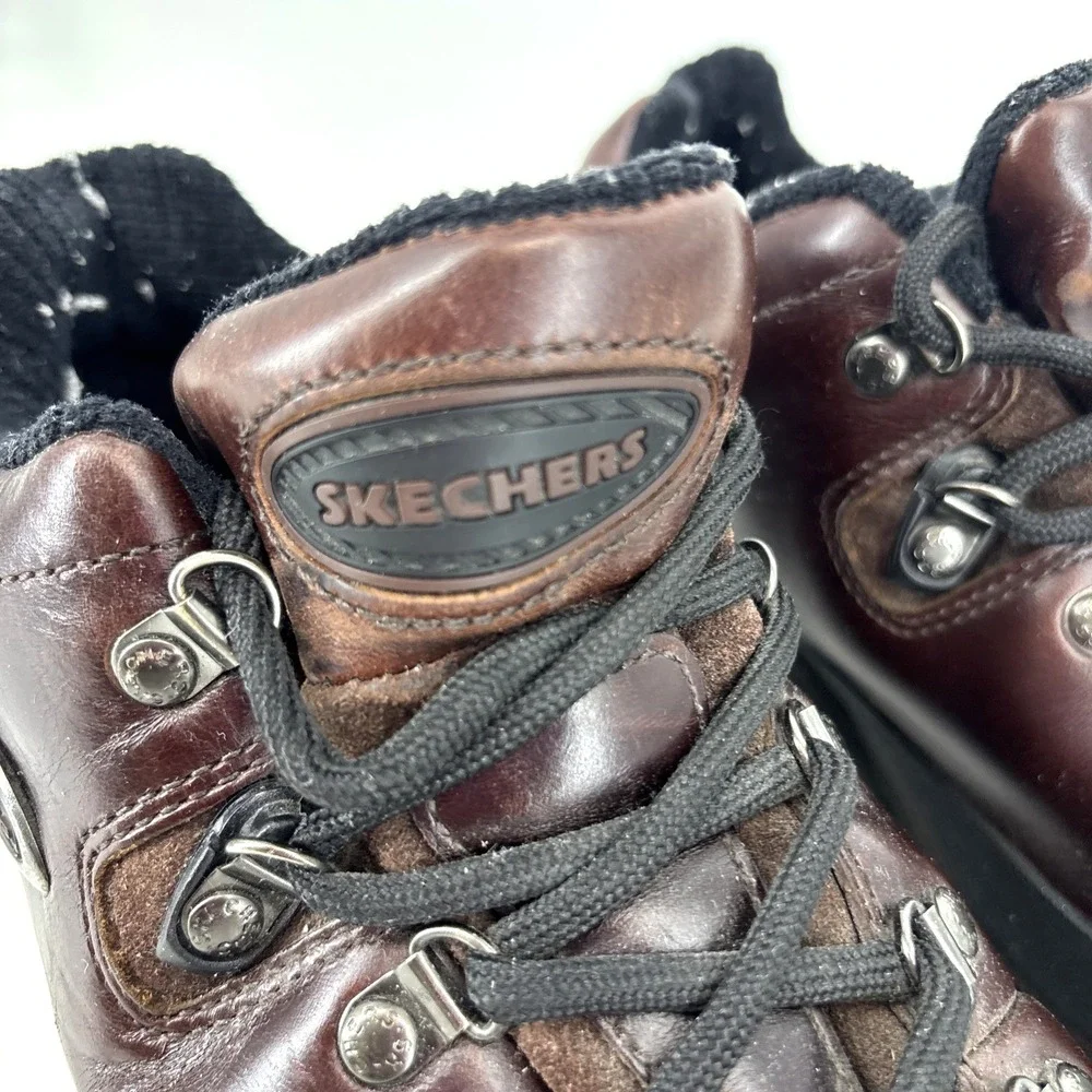 Vintage Skechers Shoes Men 7 Women 8.5 Oxblood Brown Leather Platform Y2K Chunky